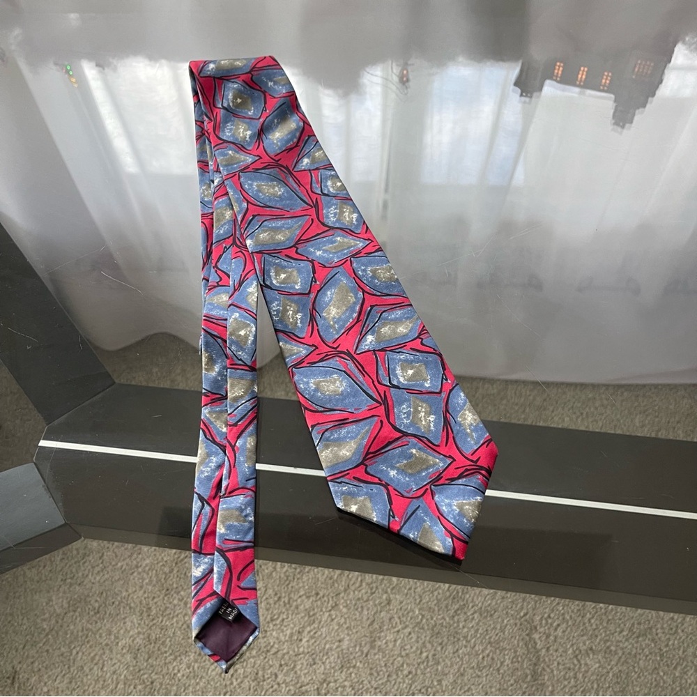 Christian Dior Monsieur Silk Geometric Tie‎ 4x57 Preppy Academia Red Blue